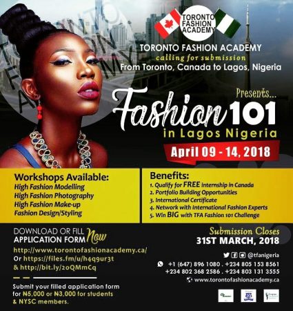 You are currently viewing Toronto Fashion Academy coming to Nigeria. Fashion 101 Empowerment Project in Lagos April 09-14, 2018